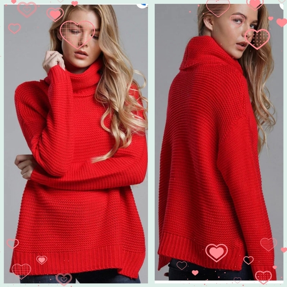 "Host Pick" New Warm Comfy Ribbed Red Winter Fall Turtleneck Sweater - Picture 7 of 8